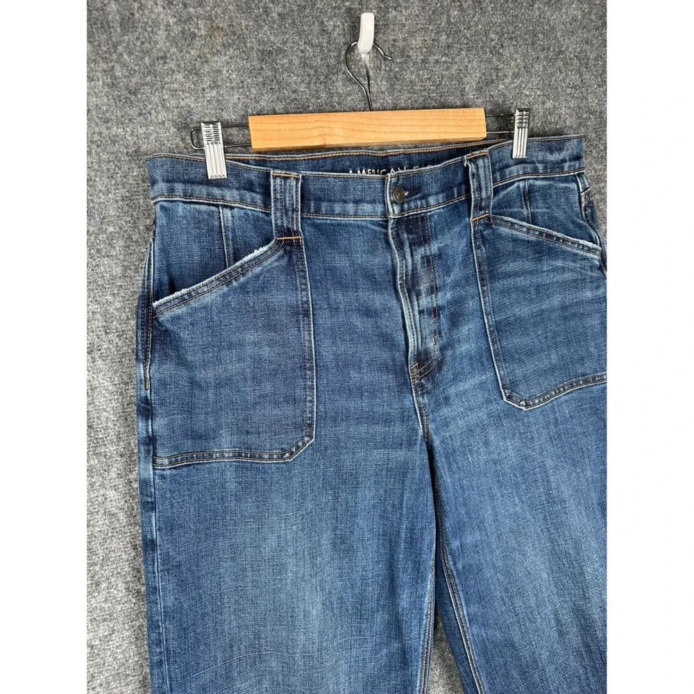 American Eagle Womens Stovepipe Wide Leg Jeans Size 14 Blue High Rise Stretch